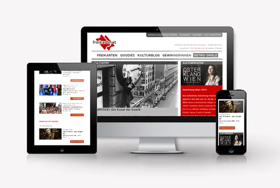 Nach dem Relaunch ist freikarte.at für Desktop, Tablet und Smartphone optimiert